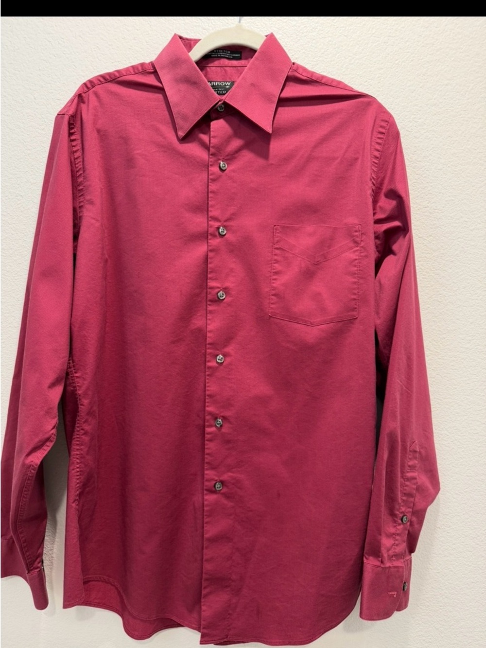 Arrow Mens Shirt Fitted Red Long Sleeve Button Up Size L 34-35 Dress